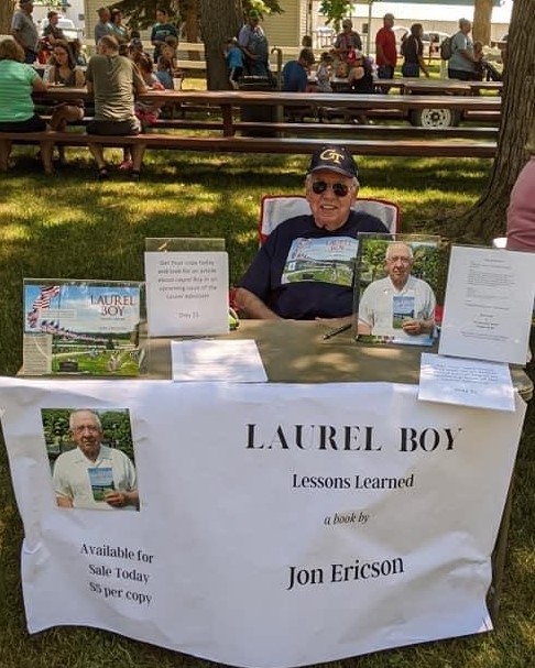 Portrait of promo booth for Laurel Boy, a book by Jon Ericson.